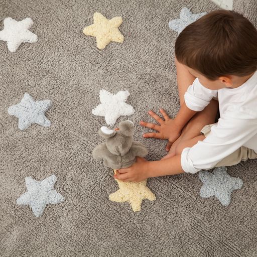 Washable Rug Tricolor Stars Grey-Blue