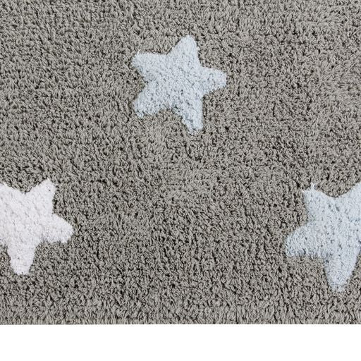 Washable Rug Tricolor Stars Grey-Blue