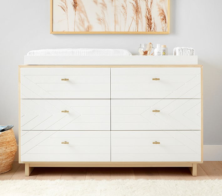 Cora Extra Wide Dresser & Topper Set, White/Natural, In-Home Cora Extra Wide Dresser & Topper Set, White/Natural, In-Home