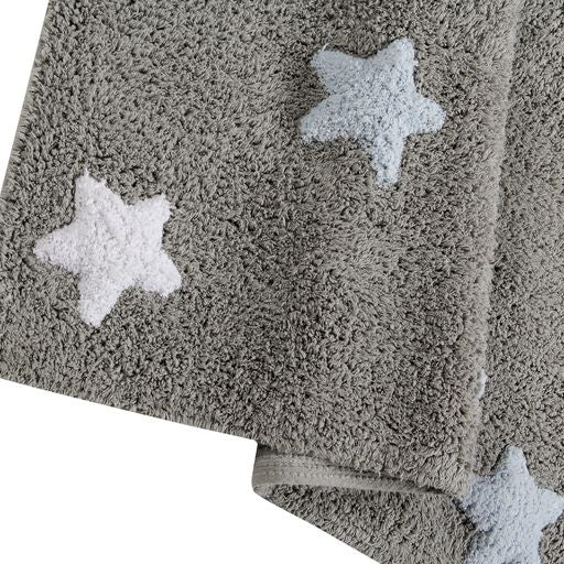Washable Rug Tricolor Stars Grey-Blue