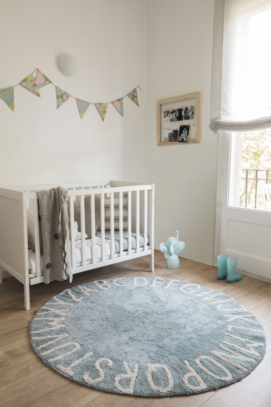 Washable Rug Round ABC Vintage Blue-Natural