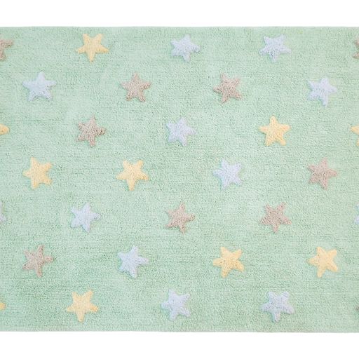 Washable Rug Tricolor Stars Soft Mint