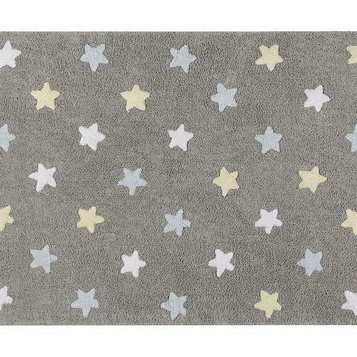 Washable Rug Tricolor Stars Grey-Blue