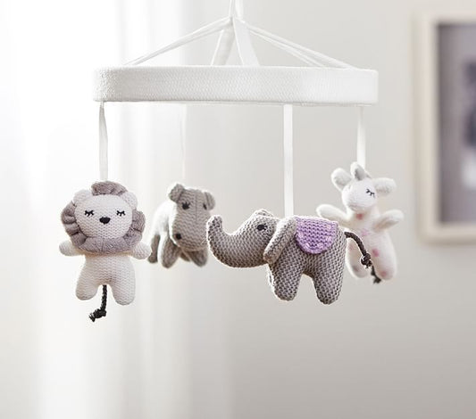 Knit Animal Friends White Musical Crib Mobile