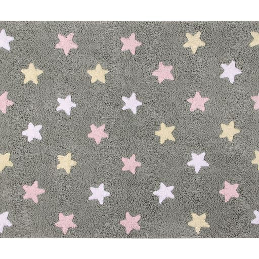 Washable Rug Tricolor Stars Grey-Pink